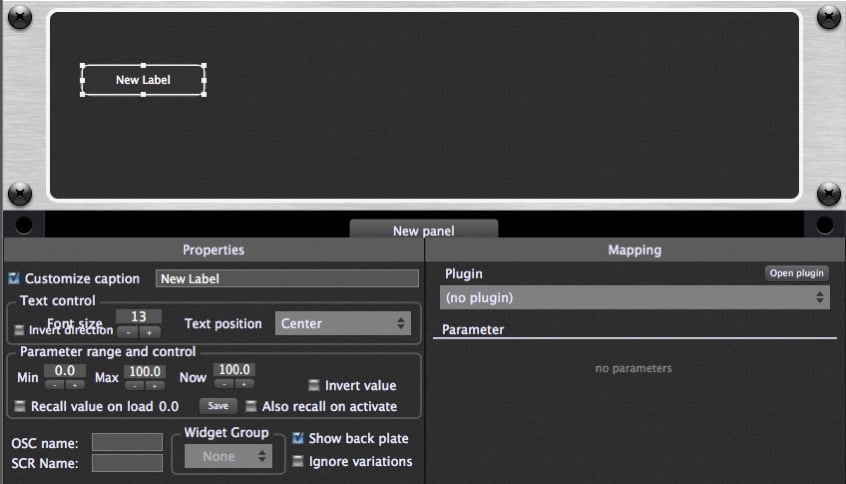185.jpg Gig Performer, audio plugin host, adding a new text label to the rackspace