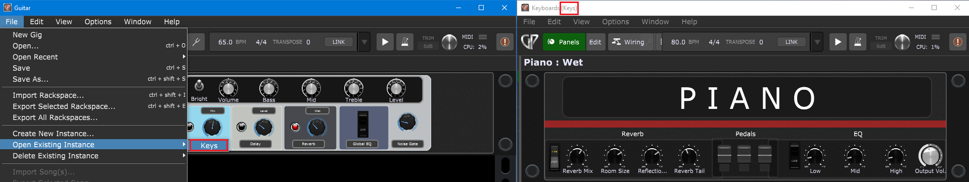 The second instance is "Keys" Two instances of Gig Performer - guitar and keyboards