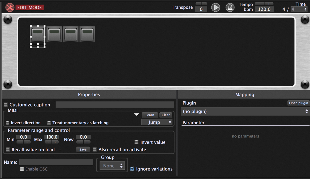 Select the first button Gig Performer, Edit Mode, Select button