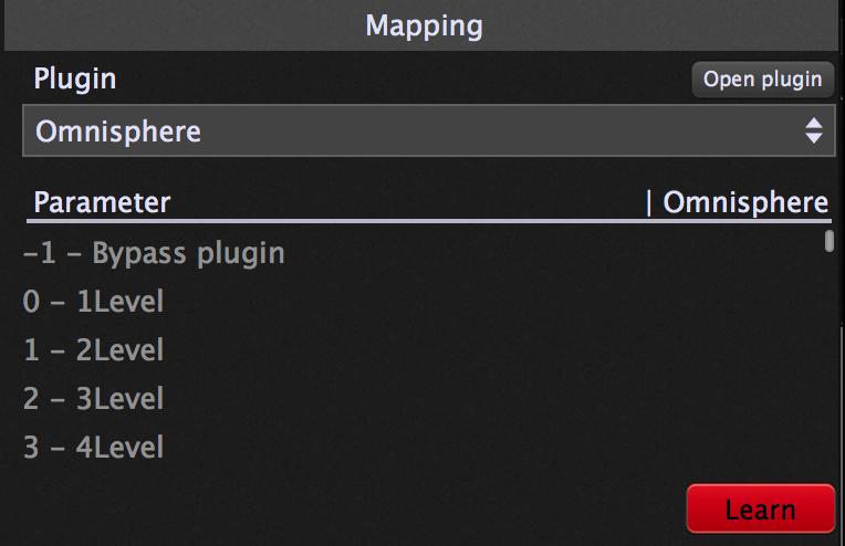 Click on the learn button Gig Performer, Omnisphere plugin, Learn button