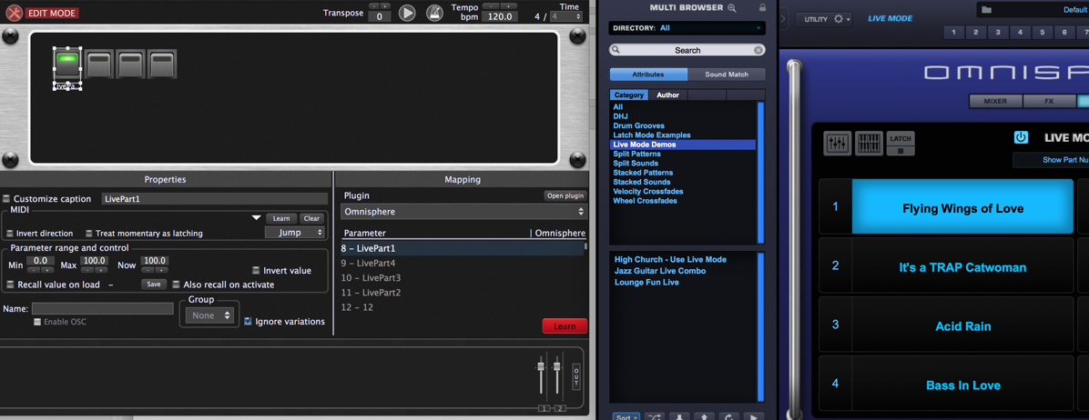 Host automation parameter has been learned Gig Performer, Omnisphere plugin, host automation parameter has been learned