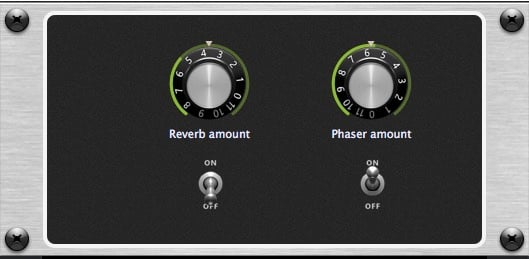 Front panel widgets to control reverb and phazer, Gig Performer, audio plugin host