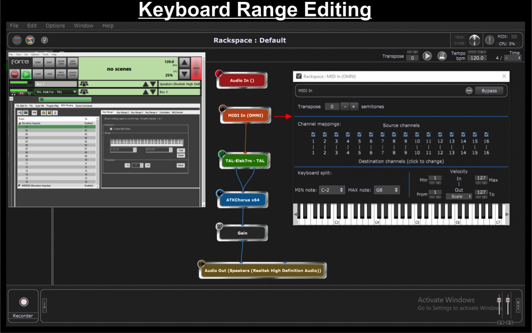Keyboard Range Editing Gig Performer, Keyboard Range Editing, Brainspawn Forte