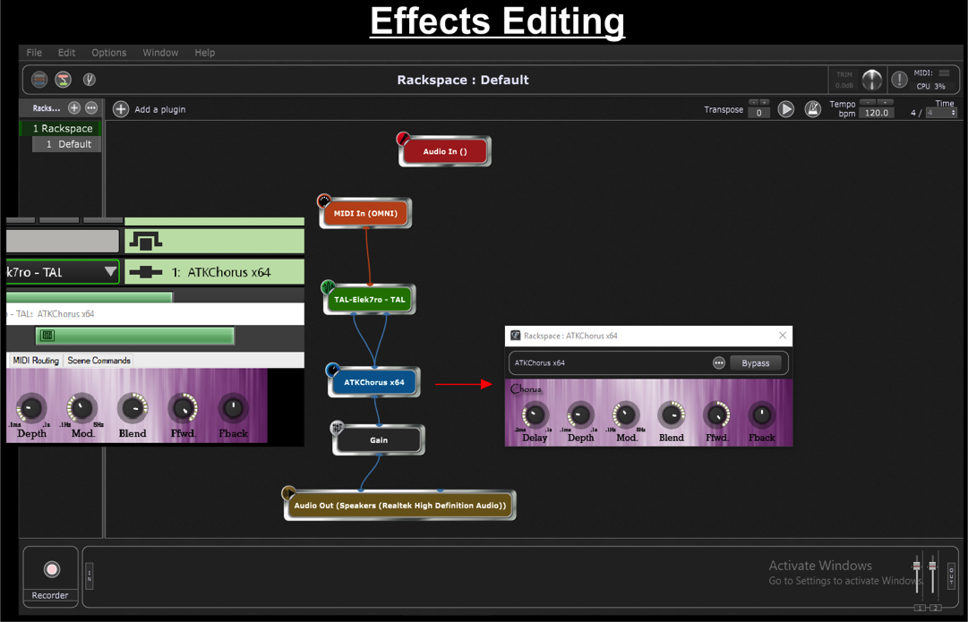Effects Editing Gig Performer, Effects Editing, Brainspawn Forte