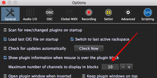 Gig Performer Options, Set a maximum number of pins as a global option