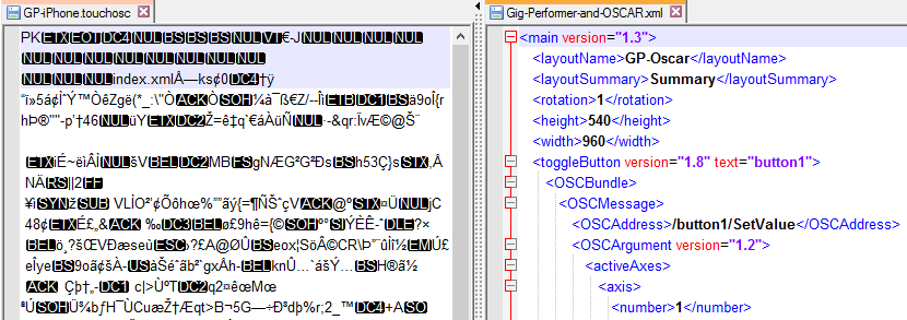 TouchOSC vs OSCAR Layout file type comparison