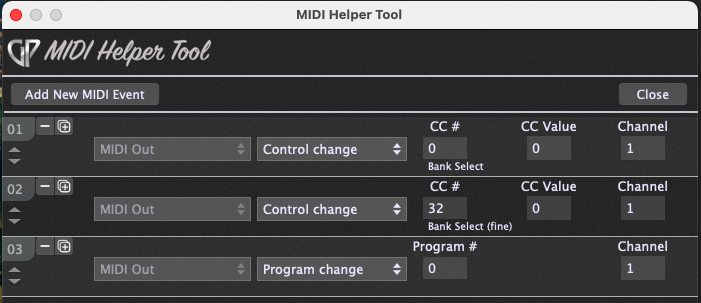MIDI Helper Tool Select MIDI messages